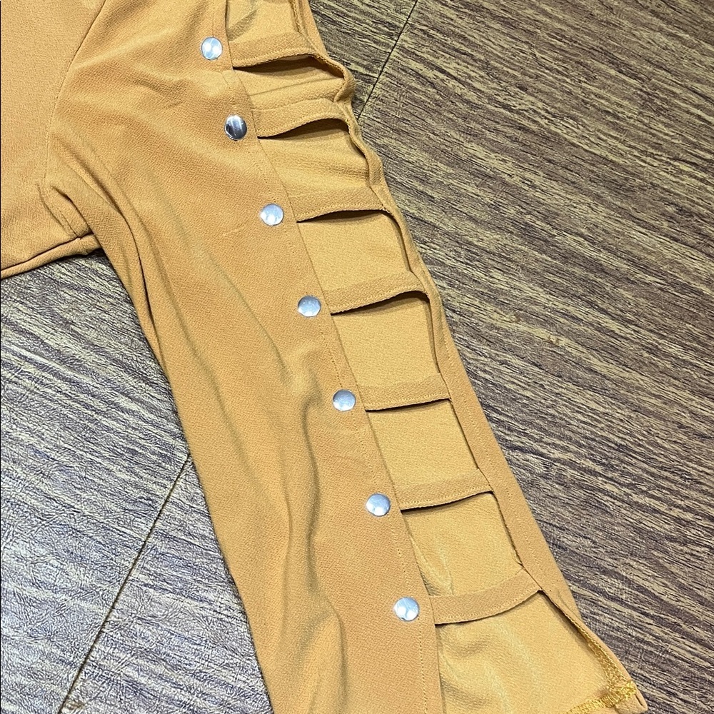 3/$10-Scarlett Mustard Blouse with Cut-Out Sleeves - Picture 5 of 5
